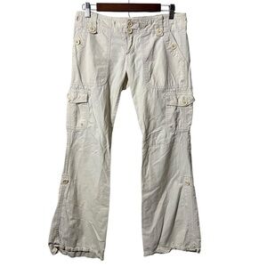 Abercrombie & Fitch Cargo Pants Size 4 Cream Low Rise Utility Y2K Pocket Detail